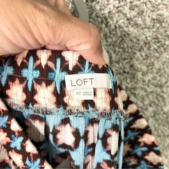 Loft Skirt Women’s MT Sunwashed Tiered Blue & Tan Floral Patterned Pull On Maxi - Picture 5 of 9